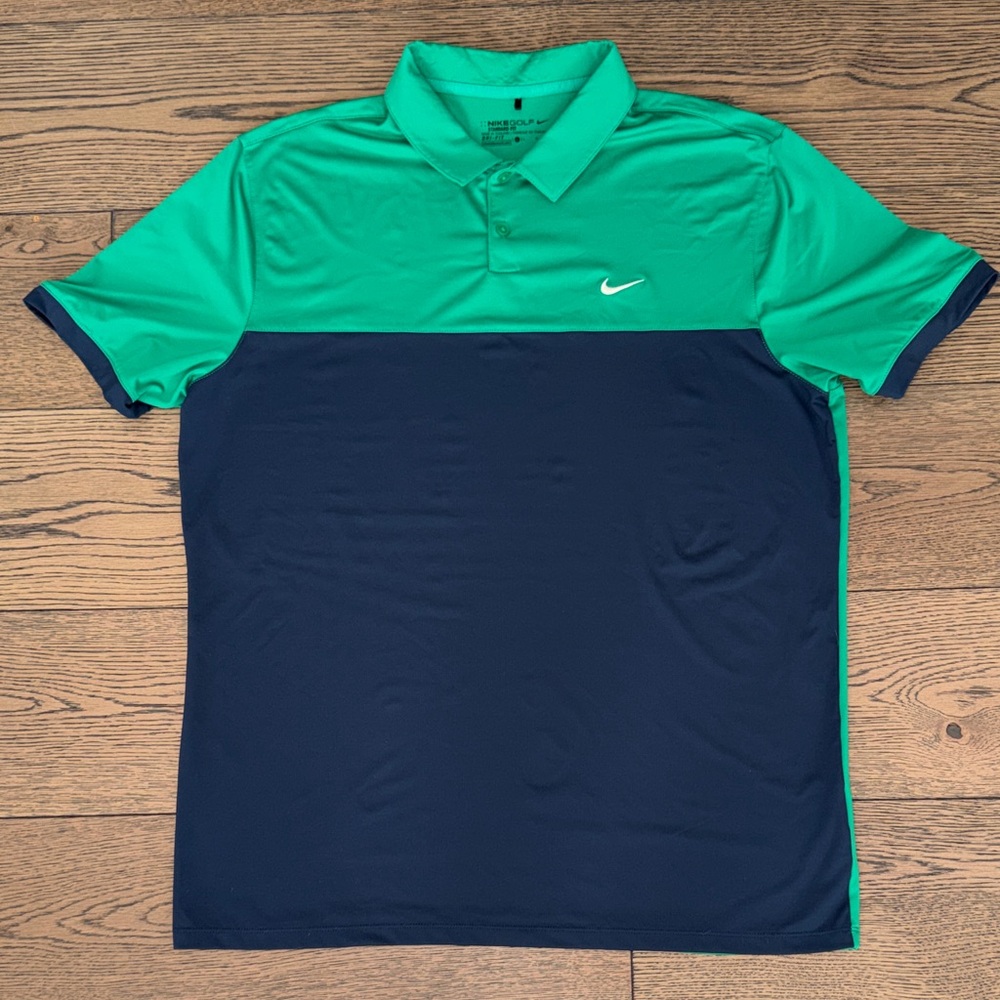 Men's Nike Golf Polo Shirt in Green and Navy - Size Large